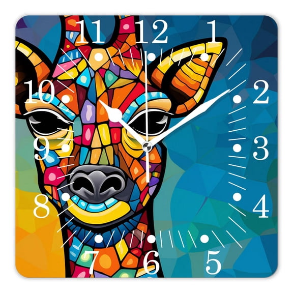 10 Inch Wall Clock Battery Operated Square Clock for Office, Kitchen, Outdoor, Living Room,Abstract Geometric Rainbow Giraffe Stained Glass Style Creative