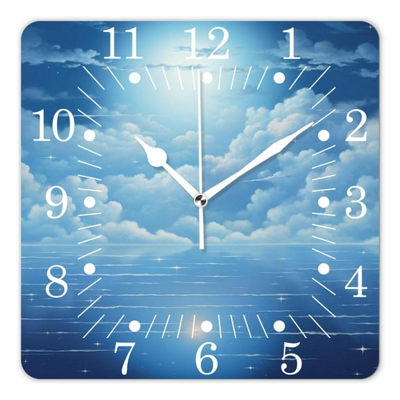 10 Inch Wall Clock Battery Operated Square Clock for Office, Kitchen, Outdoor, Living Room,Fantasy Night Sky with Moon Falling Stars Clouds Horizon Exquisite