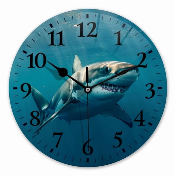 10 Inch Wall Clock Battery Operated Square Clock for Office, Kitchen, Outdoor, Living Room, Great White Shark Swimming In The Ocean With Professional Color Grading
