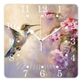 thumbnail image 1 of 10 Inch Wall Clock Battery Operated Square Clock for Office, Kitchen, Outdoor, Living Room,Hummingbird Over Purple Flower Bush Watercolor Painting Floral Bird Pattern, 1 of 4