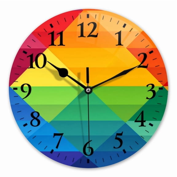 10 Inch Wall Clock Battery Operated Square Clock for Office, Kitchen, Outdoor, Living Room, Rainbow Gradient Color Palette Grid With Squares Of Solid Colors