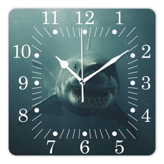 10 Inch Wall Clock Battery Operated Square Clock for Office, Kitchen, Outdoor, Living Room,3D Sharks Delicate