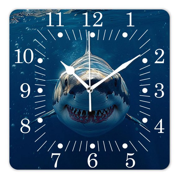 10 Inch Wall Clock Battery Operated Square Clock for Office, Kitchen, Outdoor, Living Room,3D Sharks Gorgeous