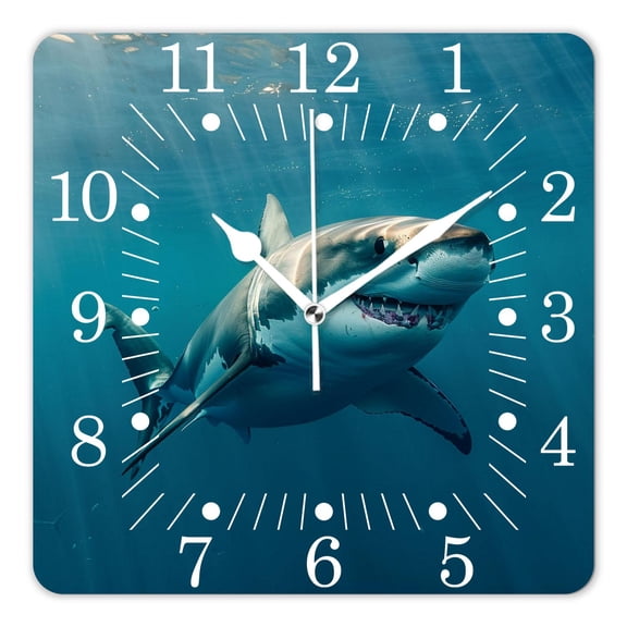 10 Inch Wall Clock Battery Operated Square Clock for Office, Kitchen, Outdoor, Living Room,3D Sharks Stunning