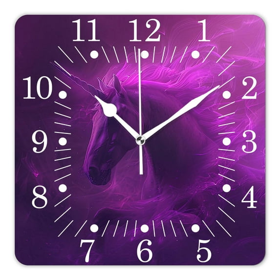 10 Inch Wall Clock Battery Operated Square Clock for Office, Kitchen, Outdoor, Living Room,A Beautiful Unicorn and Snowflakes Attractive
