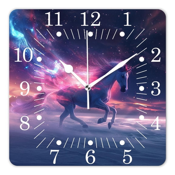 10 Inch Wall Clock Battery Operated Square Clock for Office, Kitchen, Outdoor, Living Room,A Unicorn Silhouette In A Galaxy Cloud Attractive