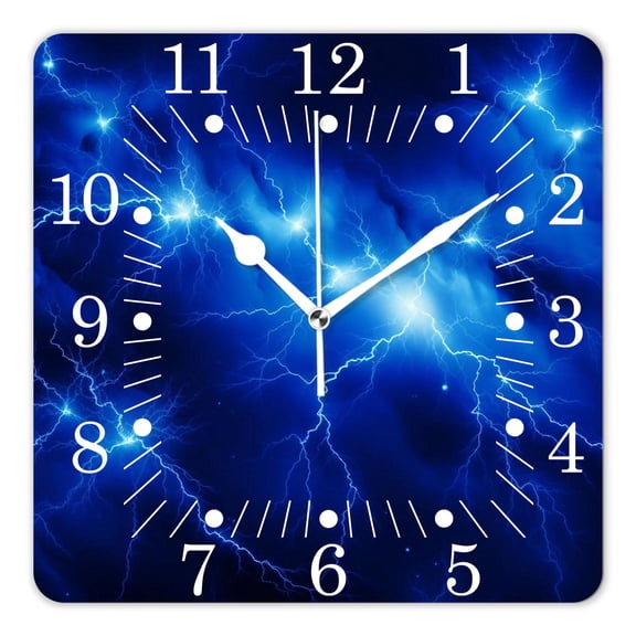 10 Inch Wall Clock Battery Operated Square Clock for Office, Kitchen, Outdoor, Living Room,Abstract Blue Electric Lightning Drawing