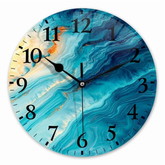 10 Inch Wall Clock Battery Operated Square Clock for Office, Kitchen, Outdoor, Living Room, Abstract Blue Fluid