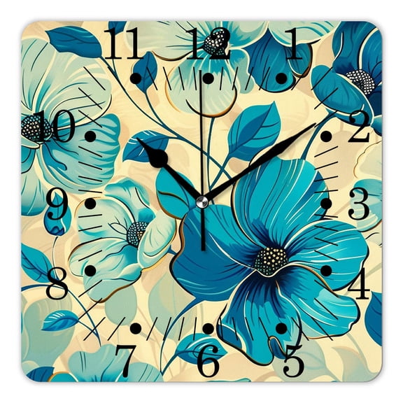 10 Inch Wall Clock Battery Operated Square Clock for Office, Kitchen, Outdoor, Living Room,Abstract Elegance Flower Graceful