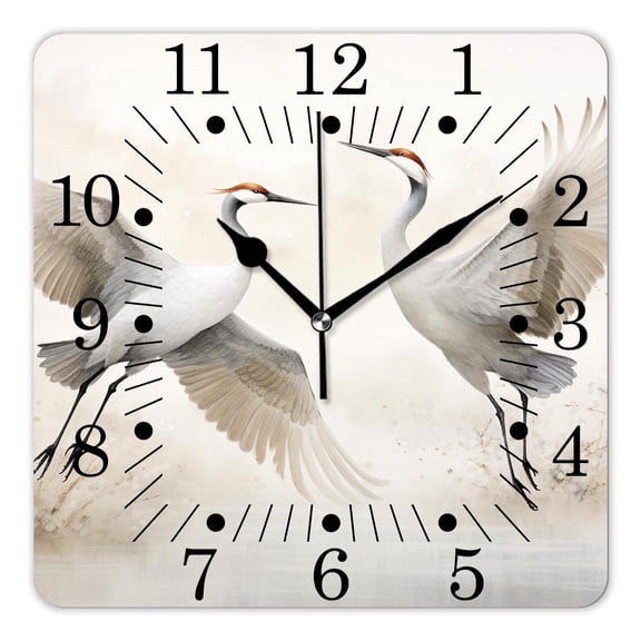 10 Inch Wall Clock Battery Operated Square Clock for Office, Kitchen, Outdoor, Living Room,Africa Dancing Pair of Crane with Open Wings Lovely
