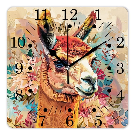 10 Inch Wall Clock Battery Operated Square Clock for Office, Kitchen, Outdoor, Living Room,Alpaca Cactus Llama Flower Floral Adorable