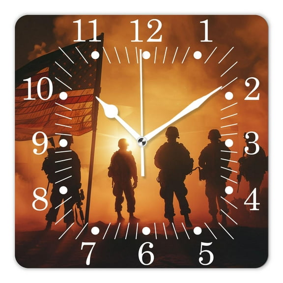 10 Inch Wall Clock Battery Operated Square Clock for Office, Kitchen, Outdoor, Living Room,American Soldier Armed Forces Day Cute