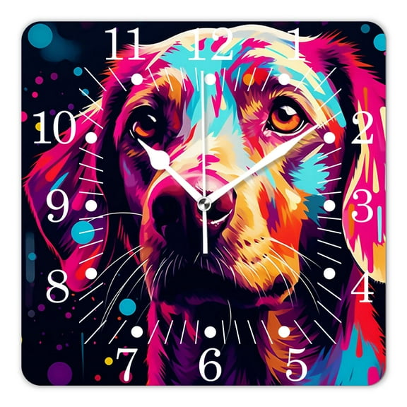 10 Inch Wall Clock Battery Operated Square Clock for Office, Kitchen, Outdoor, Living Room,An Illustration of Bulldog Drawing