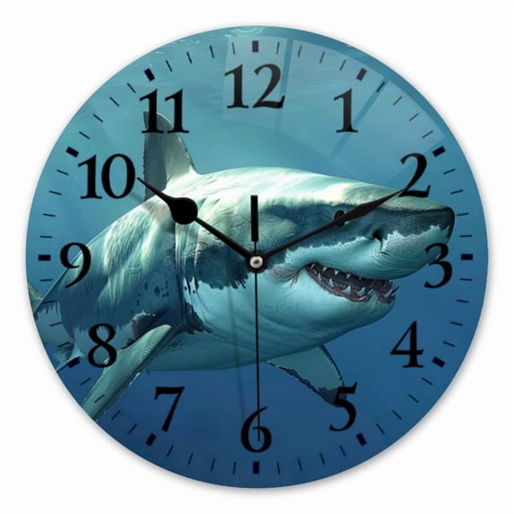 10 Inch Wall Clock Battery Operated Square Clock for Office, Kitchen, Outdoor, Living Room, Angry Great White Shark In The Sea