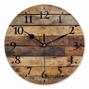 10 Inch Wall Clock Battery Operated Square Clock for Office, Kitchen, Outdoor, Living Room, Arafed Wood Planks With A Brown Stain Of Paint