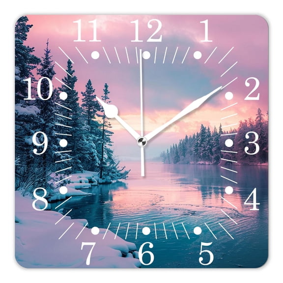 10 Inch Wall Clock Battery Operated Square Clock for Office, Kitchen, Outdoor, Living Room,Aurora Borealis Wonderland Beautiful