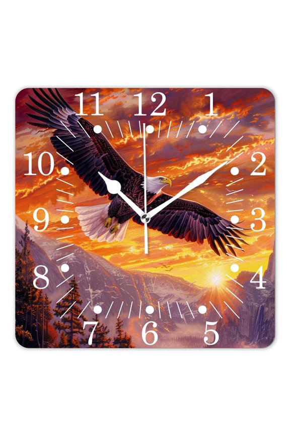 10 Inch Wall Clock Battery Operated Square Clock for Office, Kitchen, Outdoor, Living Room,Bald Eagle Flying with Sunset Graceful