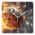 thumbnail image 1 of 10 Inch Wall Clock Battery Operated Square Clock for Office, Kitchen, Outdoor, Living Room,Baseball In Fire Flames and Splashing Water Beautiful, 1 of 4