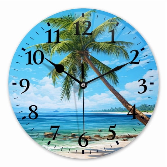 10 Inch Wall Clock Battery Operated Square Clock for Office, Kitchen, Outdoor, Living Room, Beautiful Beach With Palm Trees And Blue Sky (2)