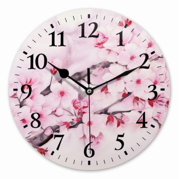 10 Inch Wall Clock Battery Operated Square Clock for Office, Kitchen, Outdoor, Living Room, Beautiful Painting Of Cherry Blossoms In Full Bloom