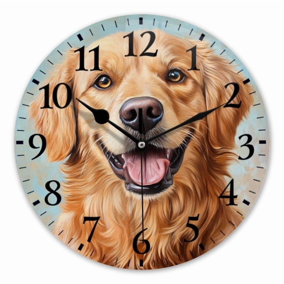 10 Inch Wall Clock Battery Operated Square Clock for Office, Kitchen, Outdoor, Living Room, Blue - Backdrop Sweet - Faced Golden Dog