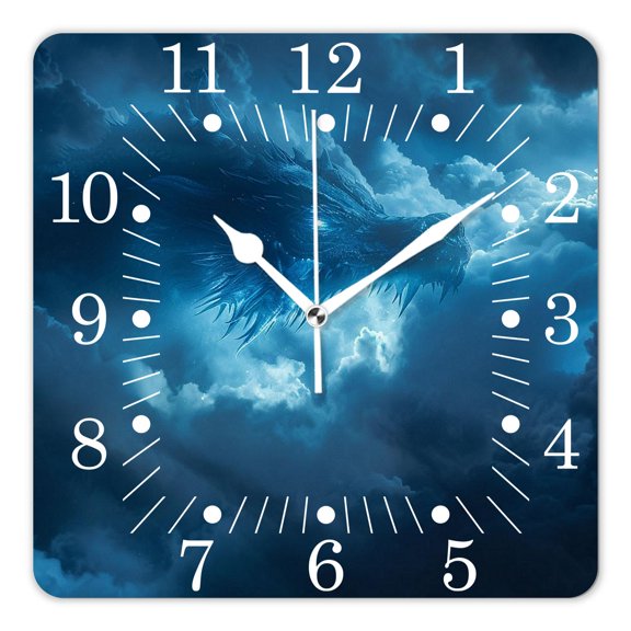10 Inch Wall Clock Battery Operated Square Clock for Office, Kitchen, Outdoor, Living Room,Blue Dragon Black Abstract Elaborate