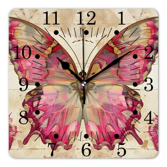 10 Inch Wall Clock Battery Operated Square Clock for Office, Kitchen, Outdoor, Living Room,Butterflies Exotic Butterfly Cute