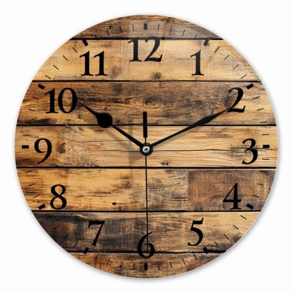 10 Inch Wall Clock Battery Operated Square Clock for Office, Kitchen, Outdoor, Living Room, Close Up Of Wooden Wall With Brown Stain