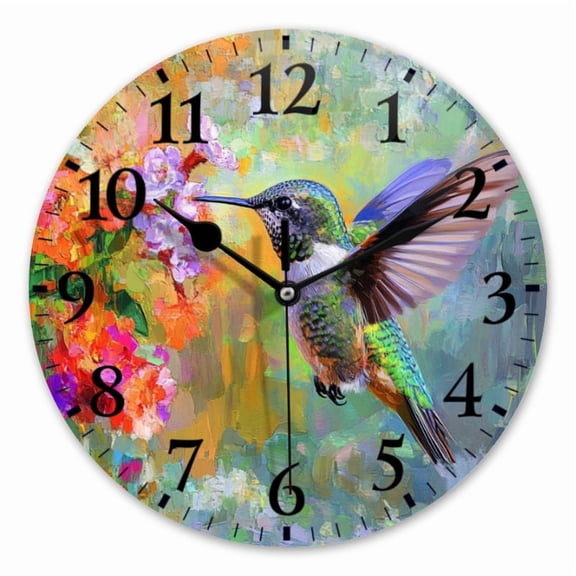 10 Inch Wall Clock Battery Operated Square Clock for Office, Kitchen, Outdoor, Living Room, Color - Splashed Hummingbird Encounter