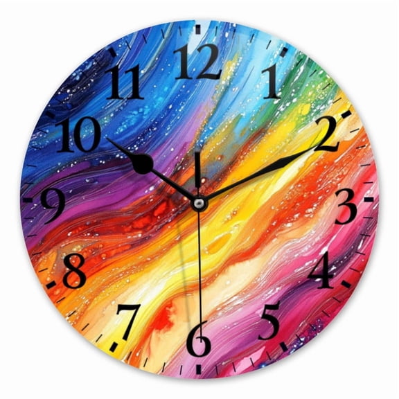 10 Inch Wall Clock Battery Operated Square Clock for Office, Kitchen, Outdoor, Living Room, Colorful Rainbow - Wash Art