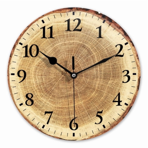 10 Inch Wall Clock Battery Operated Square Clock for Office, Kitchen, Outdoor, Living Room, Cross-Section Of Tree Trunk Revealing Growth Rings