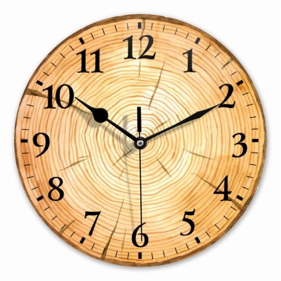 10 Inch Wall Clock Battery Operated Square Clock for Office, Kitchen, Outdoor, Living Room, Cross-Section Of Tree Trunk