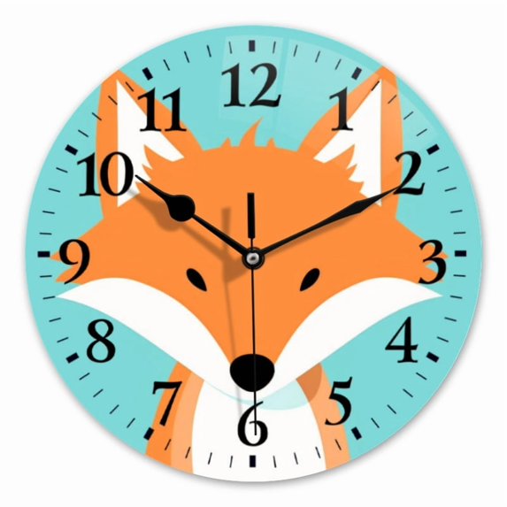 10 Inch Wall Clock Battery Operated Square Clock for Office, Kitchen, Outdoor, Living Room, Cute Fox In The Style
