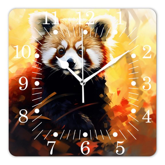 10 Inch Wall Clock Battery Operated Square Clock for Office, Kitchen, Outdoor, Living Room,Cute Panda Bear on Tree Green Jungle Forest Creative