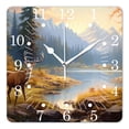 thumbnail image 1 of 10 Inch Wall Clock Battery Operated Square Clock for Office, Kitchen, Outdoor, Living Room,Deer Forest Lake Autumn Picture, 1 of 4