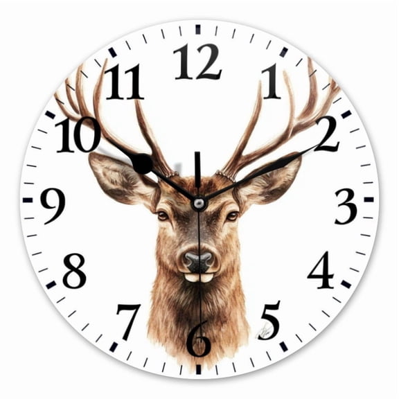 10 Inch Wall Clock Battery Operated Square Clock for Office, Kitchen, Outdoor, Living Room, Deer Head With Forked Antlers