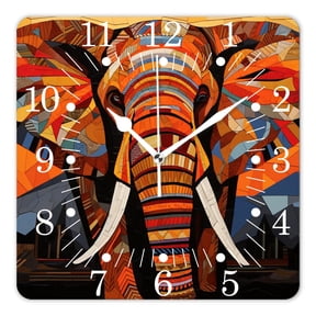 10 Inch Wall Clock Battery Operated Square Clock for Office, Kitchen, Outdoor, Living Room,Elephant Animal Theme Design Elephant Silhouette Drawing