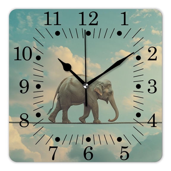 10 Inch Wall Clock Battery Operated Square Clock for Office, Kitchen, Outdoor, Living Room,Elephant Walking on Rope Delicate