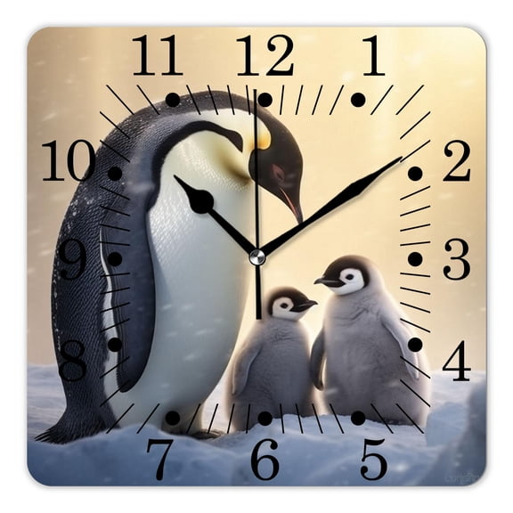 10 Inch Wall Clock Battery Operated Square Clock for Office, Kitchen, Outdoor, Living Room,Emperor Penguin In South Pole with Blue Sky Art