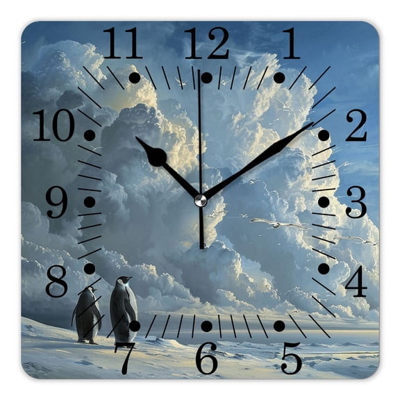 10 Inch Wall Clock Battery Operated Square Clock for Office, Kitchen, Outdoor, Living Room,Emperor Penguin In South Pole with Blue Sky Exquisite (2)