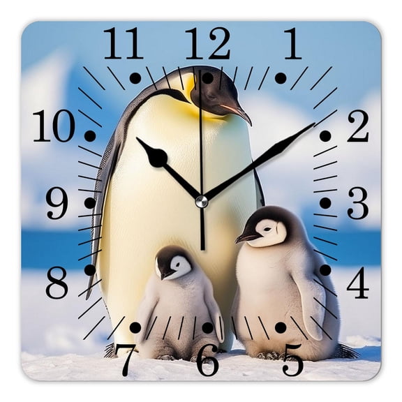 10 Inch Wall Clock Battery Operated Square Clock for Office, Kitchen, Outdoor, Living Room,Emperor Penguin In South Pole with Blue Sky Image