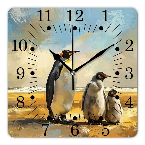 10 Inch Wall Clock Battery Operated Square Clock for Office, Kitchen, Outdoor, Living Room,Emperor Penguin with Chick Child In South Pole Amazing