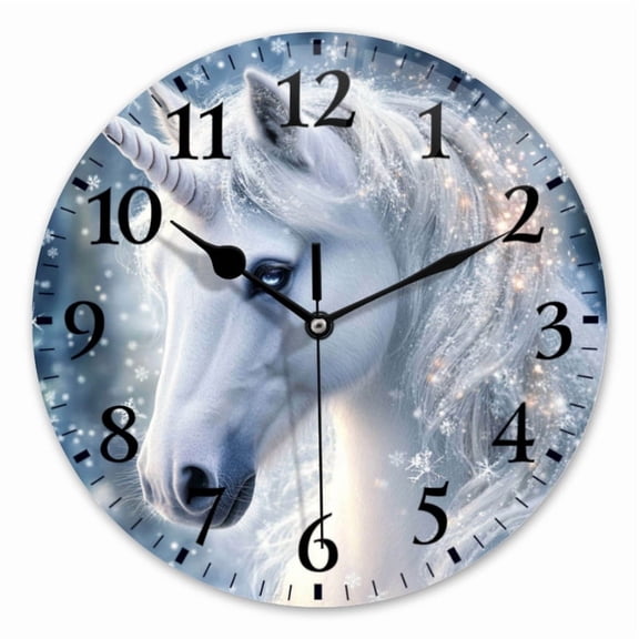 10 Inch Wall Clock Battery Operated Square Clock for Office, Kitchen, Outdoor, Living Room, Ethereal Snowy Unicorn
