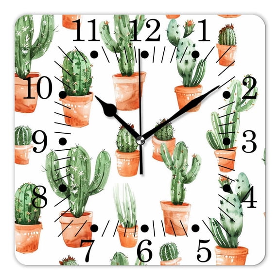 10 Inch Wall Clock Battery Operated Square Clock for Office, Kitchen, Outdoor, Living Room,Exotic Cactus Succulent Flowers Species Elaborate