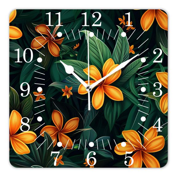 10 Inch Wall Clock Battery Operated Square Clock for Office, Kitchen, Outdoor, Living Room,Exotic Plants Flowers Leaves Beautiful