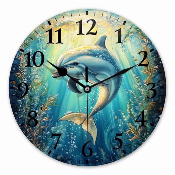 10 Inch Wall Clock Battery Operated Square Clock for Office, Kitchen, Outdoor, Living Room, Exquisite Ocean - Dwelling Dolphin
