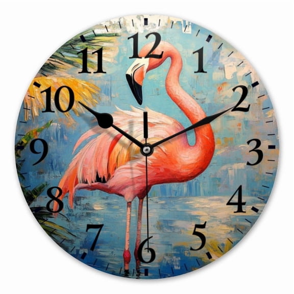 10 Inch Wall Clock Battery Operated Square Clock for Office, Kitchen, Outdoor, Living Room, Exquisite Water - Bound Flamingo