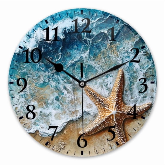 10 Inch Wall Clock Battery Operated Square Clock for Office, Kitchen, Outdoor, Living Room, Exquisite Wave - Kissed Starfish
