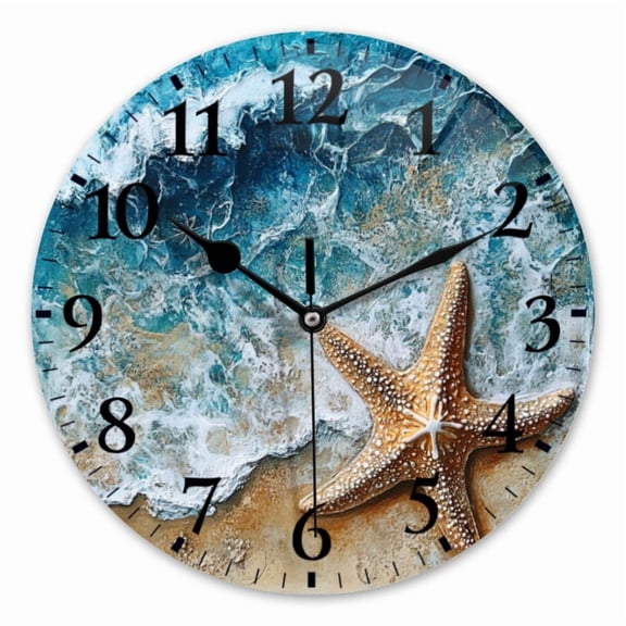 10 Inch Wall Clock Battery Operated Square Clock for Office, Kitchen, Outdoor, Living Room, Exquisite Wave - Kissed Starfish