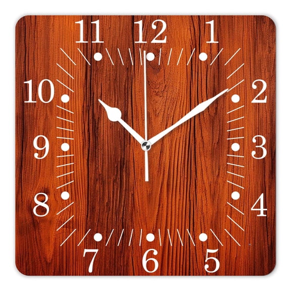 10 Inch Wall Clock Battery Operated Square Clock for Office, Kitchen, Outdoor, Living Room,Fall Dry Leaves Poured Onto Wooden Board Rustic Picture